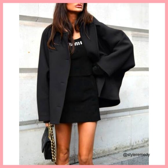 Winter Wool Pea Coat Single Breasted Oversized Overcoat Thermal - Picture 2 of 5